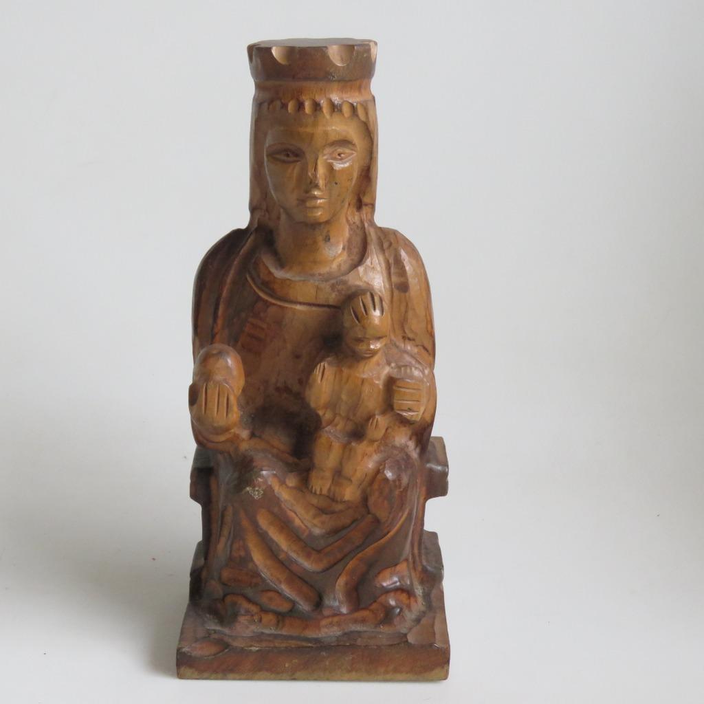 Vintage houten beeld Madonna Maria met kind, Ophalen of Verzenden