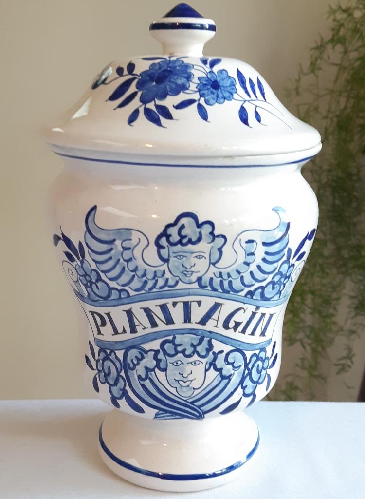 Vintage apothekerspot 1940 "Plantagin" wit keramiek engelen, Antiek en Kunst, Antiek | Keramiek en Aardewerk, Ophalen of Verzenden