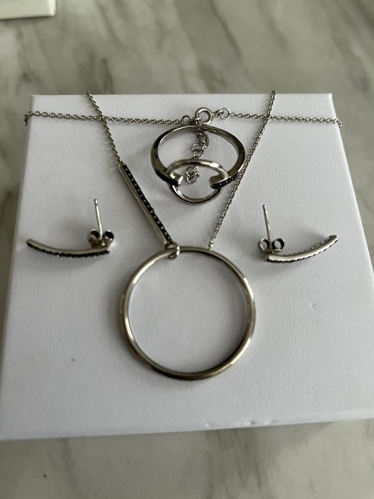 Zilveren set 925, Bijoux, Sacs & Beauté, Boucles d'oreilles, Enlèvement ou Envoi, Comme neuf, Blanc