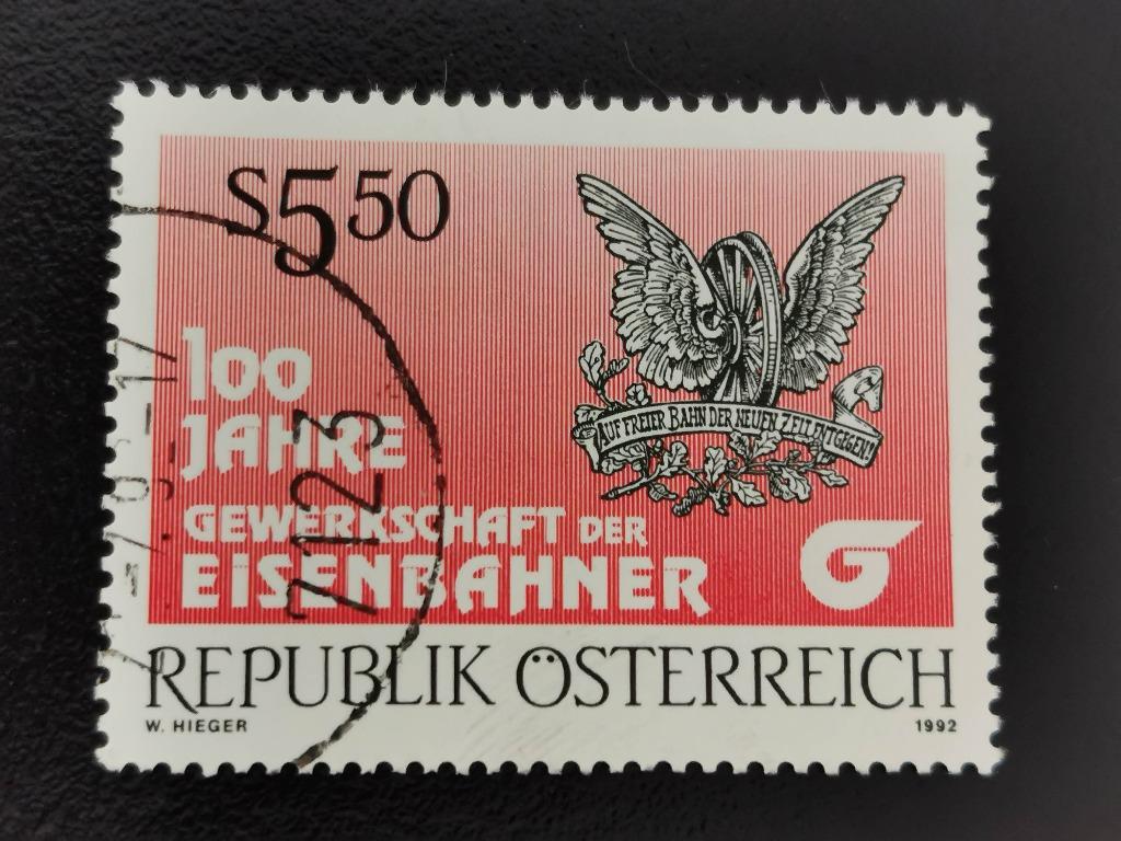 Autriche 1992 - emblème du syndicat des chemins de fer, Enlèvement ou Envoi, Affranchi