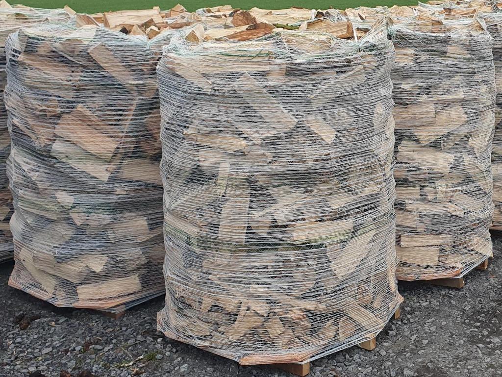 Bois de chauffage sec sur une palette emballée, Envoi, Hêtre, Bûches