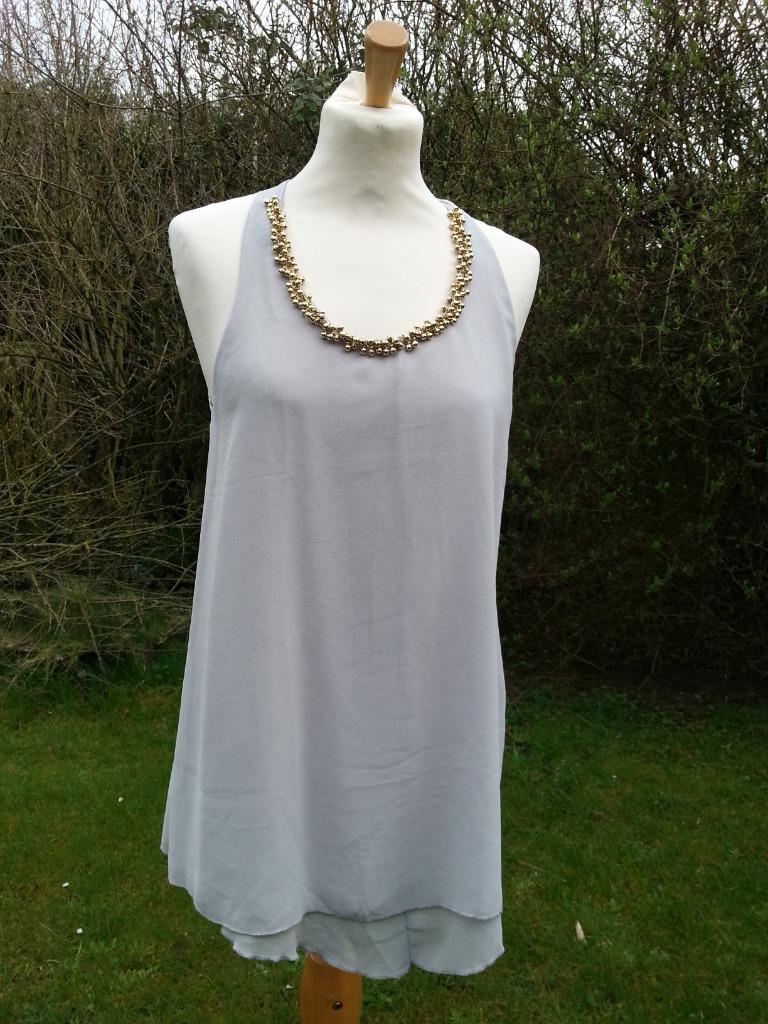 fijn lang topje grijs hals+vaste bolletjesketting goud S-M, Gris, Enlèvement ou Envoi, Taille 36 (S), Neuf