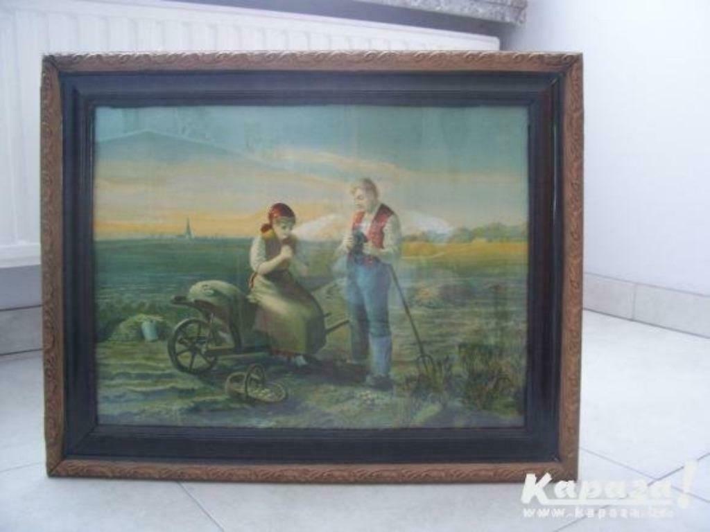 Antieke lito angelus in houten zwart-goud kader met glas., Huis en Inrichting, Ophalen, Zo goed als nieuw