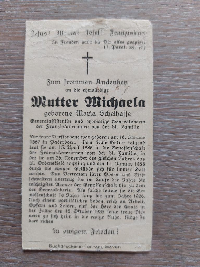 oud doodsprentje : Duitse kloosterzuster (1933), Envoi