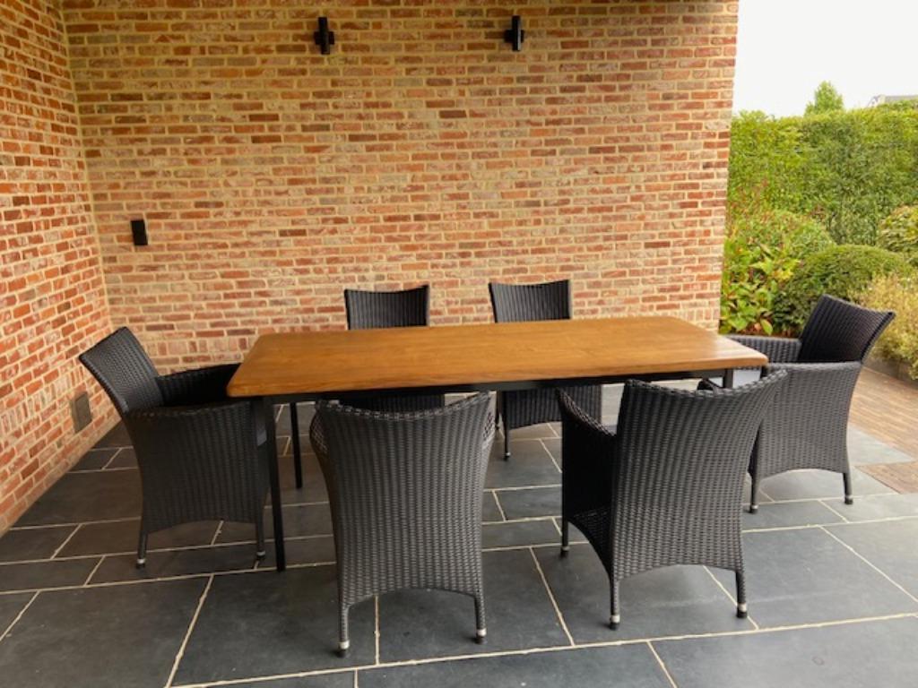 Massief eiken tafel, met zwart onderstel, Enlèvement, Utilisé, 50 à 100 cm, Chêne