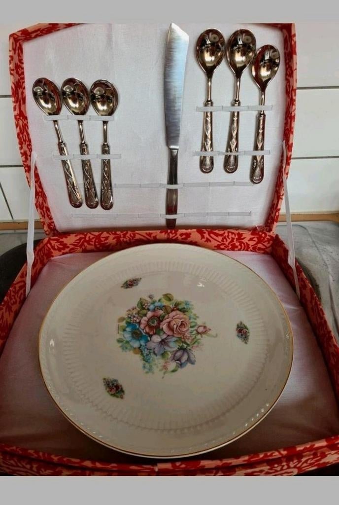 Vintage Porcellana, service à gâteaux avec étui, Enlèvement ou Envoi, Comme neuf