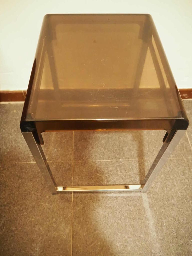 Design bijzettafeltje in chroom en plexiglas, 1970s, Enlèvement, Maison et Meubles