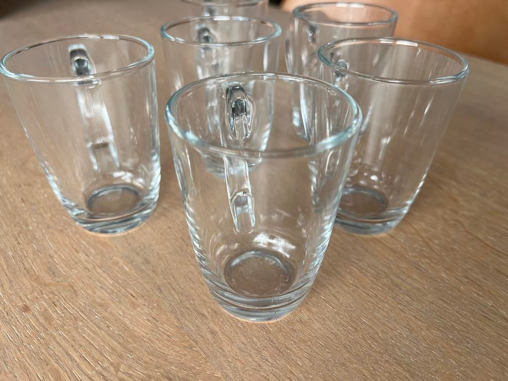 6 glazen tasjes espresso soep apero, Verzamelen, Ophalen, Zo goed als nieuw