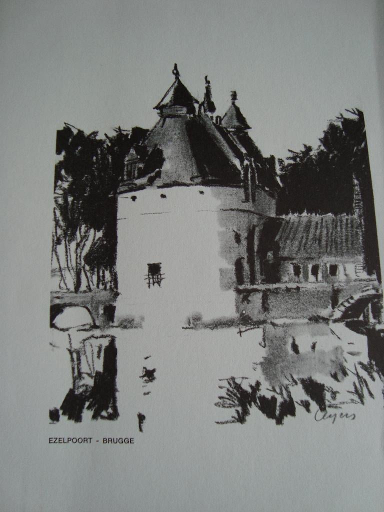 Tekening van Ezelpoort in Brugge Periode 1900 - 1944, Ophalen of Verzenden