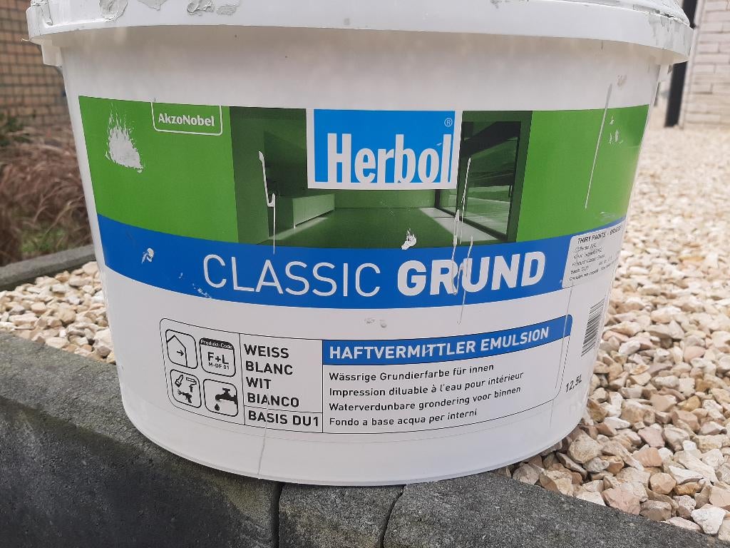 Grondverf latex Grijswit RAL9002, Doe-het-zelf en Bouw, Verf, Beits en Lak, Ophalen, Gebruikt, Wit, Verf