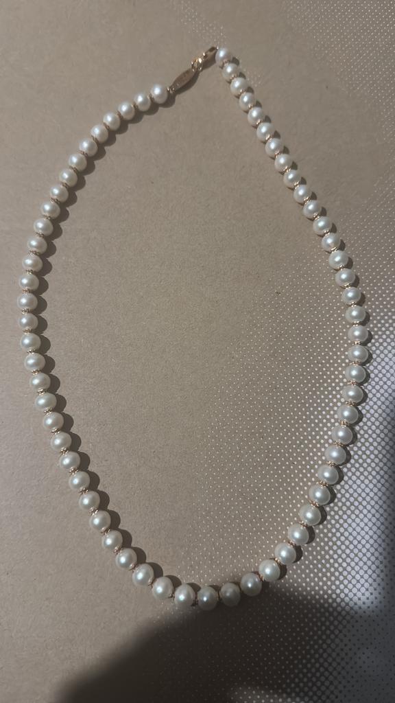 Parels met goud ketting 14 karat, Antiek en Kunst, Ophalen, Goud