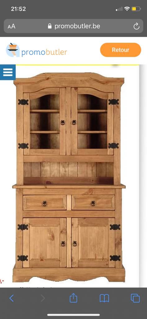 Armoire buffet vaisselier en pin massif mexicain, Maison & Meubles, Enlèvement, Comme neuf, Pin
