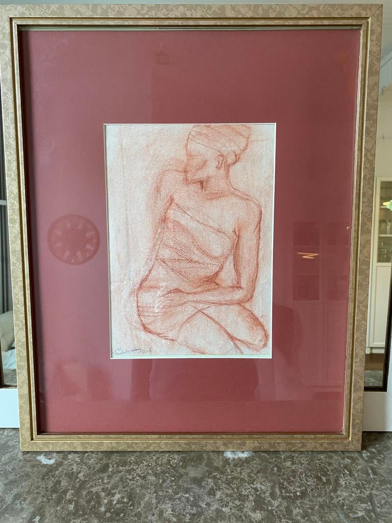 Dessin sanguine portrait de femme africaine., Antiquités & Art, Enlèvement ou Envoi