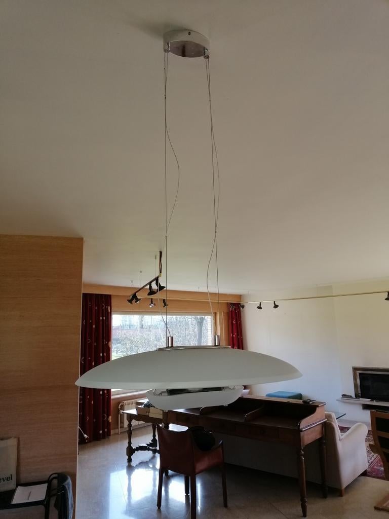 1 suspension - lustre blanc et argenté, Enlèvement, Utilisé, Verre
