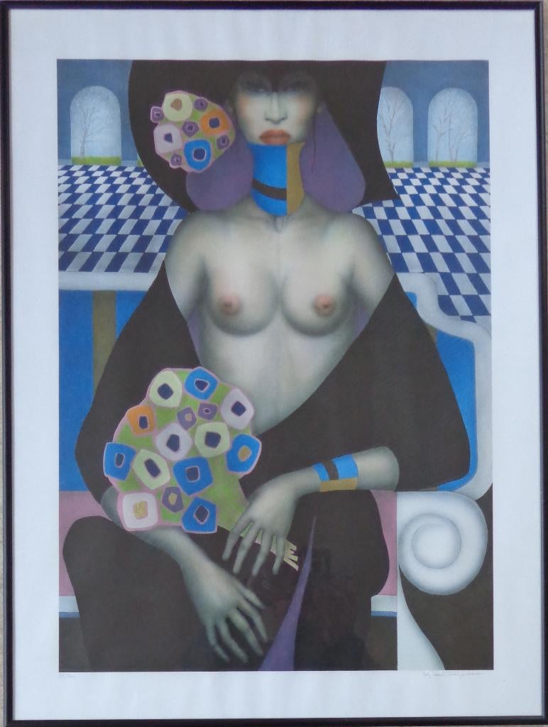 JEF VAN TUERENHOUT / NAAKTE KONINGIN / KLEURZEEFDRUK 81x60cm, Enlèvement