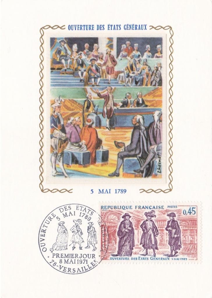 FDC-postzegel en -kaart-1e dag- Etats Généraux-1971-op zijde, Verzenden, Gestempeld