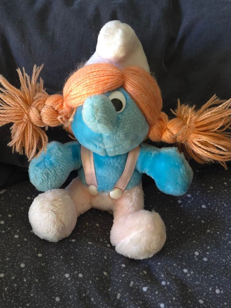 Ancienne peluche schtroumpfette Sassette, Envoi, Utilisé, Autres Schtroumpfs, Poupée, Figurine ou Peluche