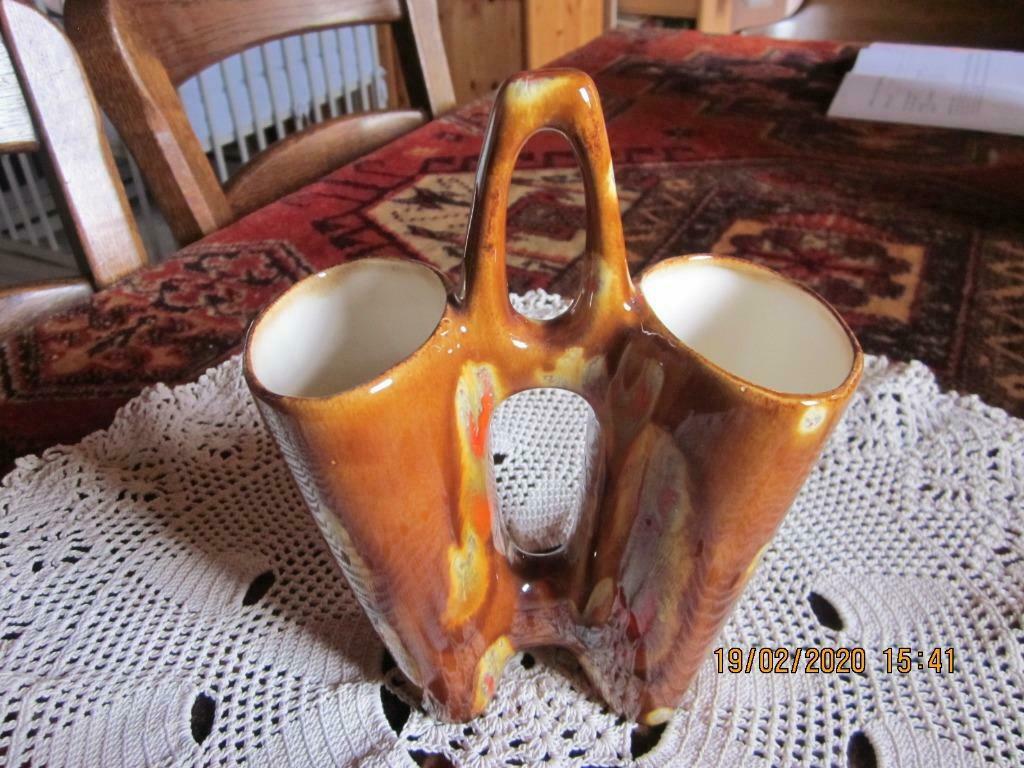 Double Vase retro pour 2 bouquets - vintage - orange/brun, Enlèvement ou Envoi