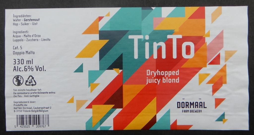 Bieretiket Tin To Brouwerij Hof Ten Dormaal (10g7), Verzenden, Gebruikt