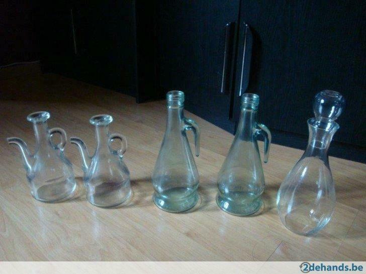 5 kannen  in glas, Ophalen, Zo goed als nieuw, Glas