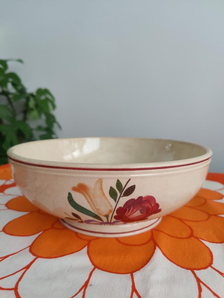 Antieke Boch schaal met bloemen, Ophalen of Verzenden