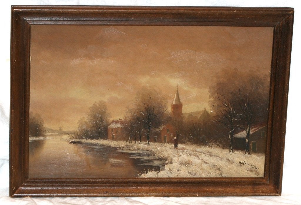 H. Hermans - Schilderij olie op paneel, Enlèvement ou Envoi, Signé, Peinture à l'huile, Panneau
