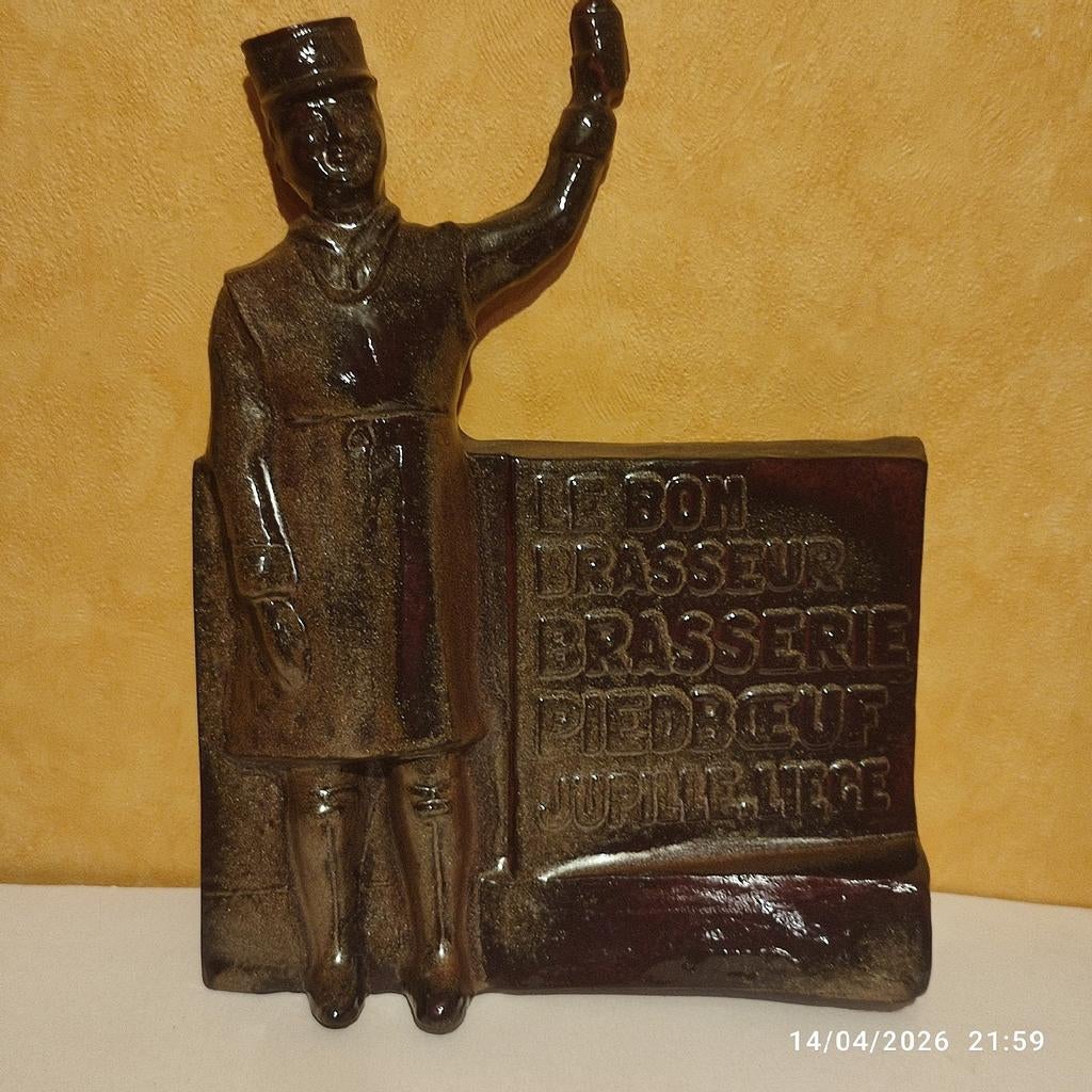 BRASSERIE PIEDBOEUF oude terracotta reclame., Verzamelen, Ophalen of Verzenden, Zo goed als nieuw, Reclamebord, Plaat of Schild