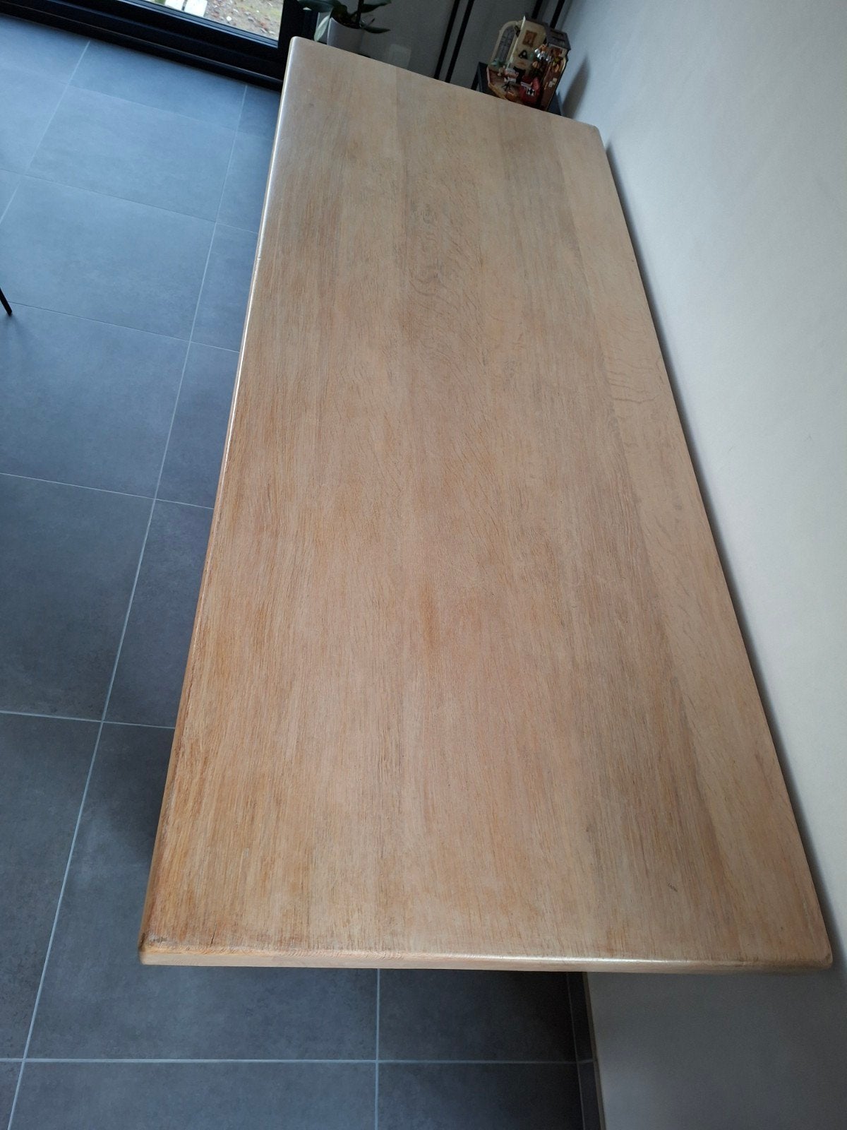 Massief eiken tafelblad met robuust onderstel, Huis en Inrichting, Ophalen, Eikenhout