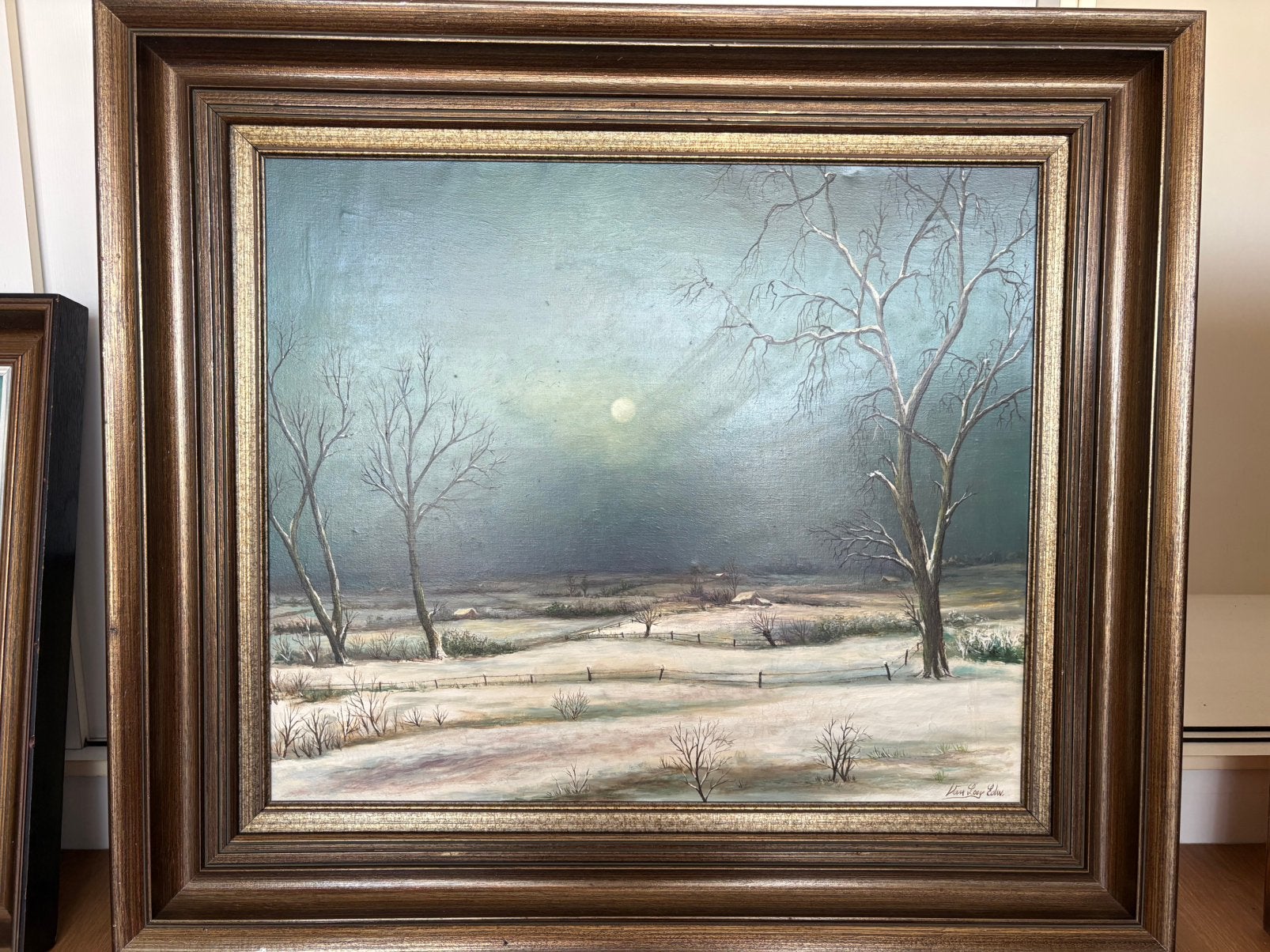 Olieverfschilderij Winterlandschap bij maanlicht , Van Looy, Ophalen, Klassiek, Landschap, Doek