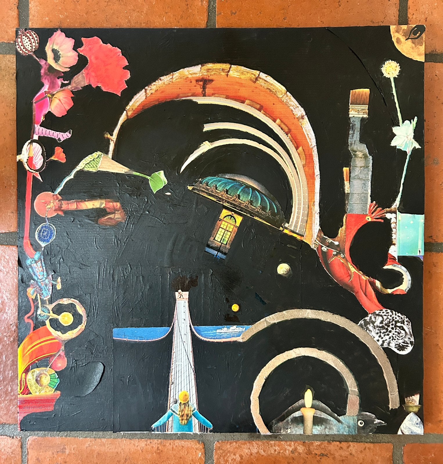 SCHILDERIJ “Jump To The Moon” (2023 - Bonheiden), Antiquités & Art, Art | Peinture | Moderne, Sur cadre en bois, Papier/carton