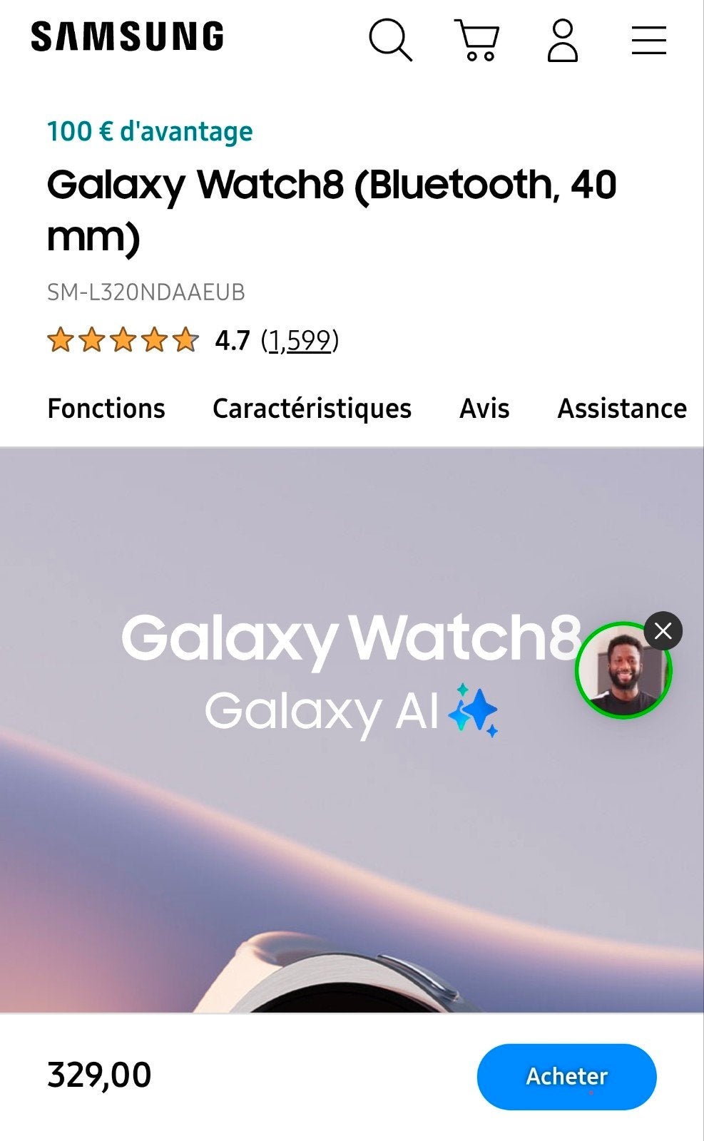 Samsung Galaxy Watch 8 40 mm horloge, Handtassen en Accessoires, Verzenden, Hoogte, Nieuw, Android