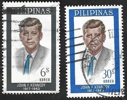 2 Postzegels Filipijnen 1965 John F. Kennedy, Ophalen of Verzenden, Gestempeld, Zuidoost-Azië