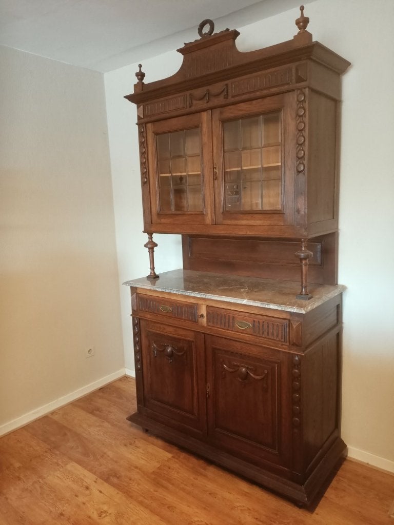 Vintage buffetkast en jachtkast donker eiken, Huis en Inrichting, Kasten | Buffetkasten, Gebruikt, 200 cm of meer, 100 tot 150 cm