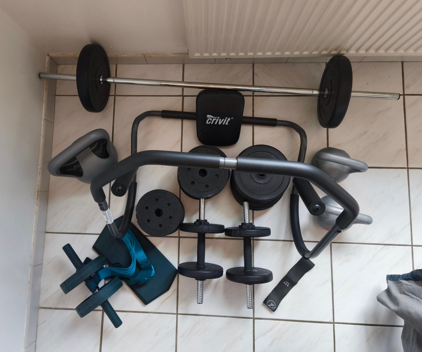 Lot complet musculation fitness, Haltères, Barre, poids, Sports & Fitness, Équipement de fitness, Enlèvement, Comme neuf, Haltère