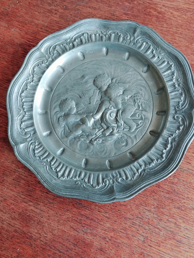 Assiette en etain champêtre, Antiquités & Art, Enlèvement ou Envoi