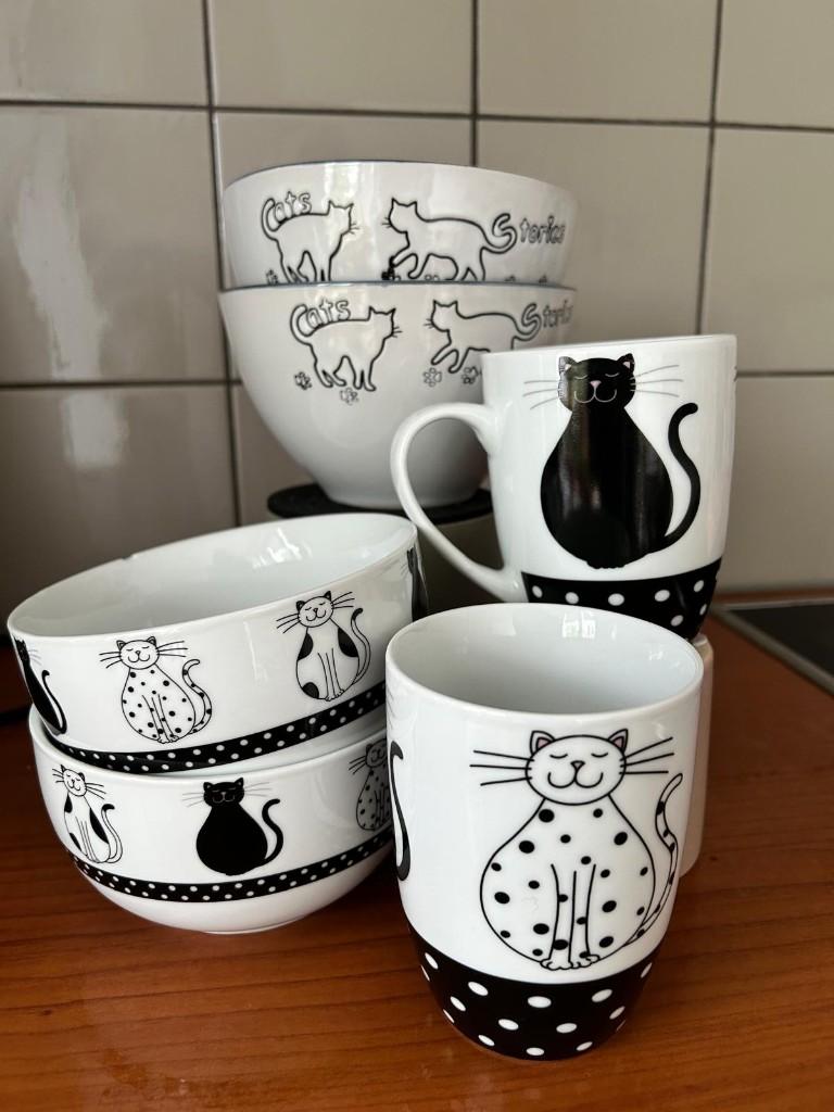 Lot de 6 pièces vaisselle chats – mugs + bols assortis, Huis en Inrichting, Keuken | Servies, Ophalen of Verzenden, Nieuw, Overige stijlen