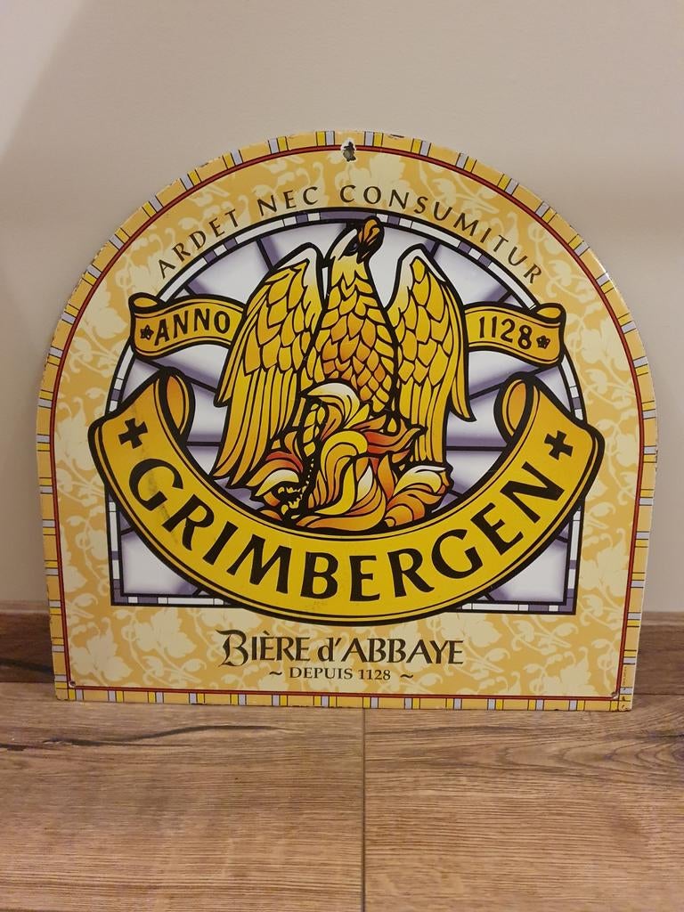 Panneau d'affichage en émail - Grimbergen -, Enlèvement ou Envoi, Utilisé, Panneau, Plaque ou Plaquette publicitaire, Autres marques