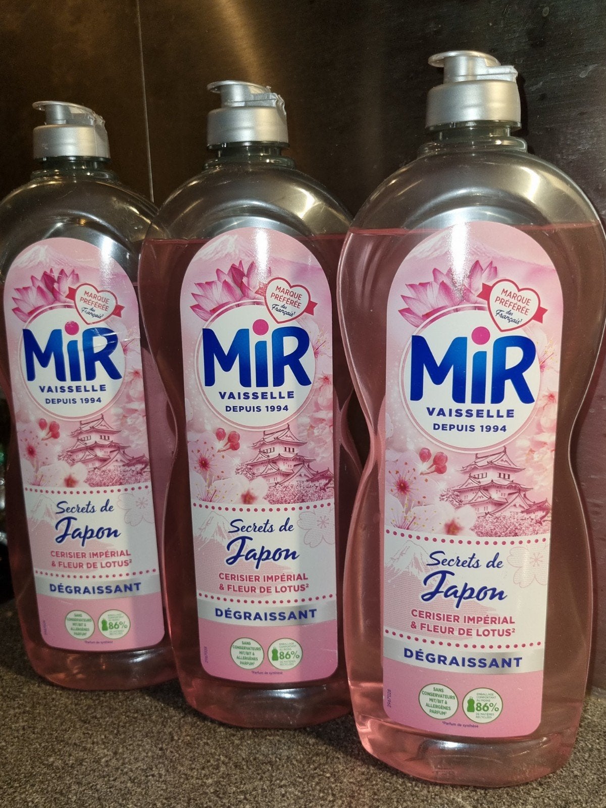 3 bouteilles MIR produit vaisselle Secrets du Japon 675 ml, Maison & Meubles, Produits de nettoyage, Enlèvement, Produit de nettoyage