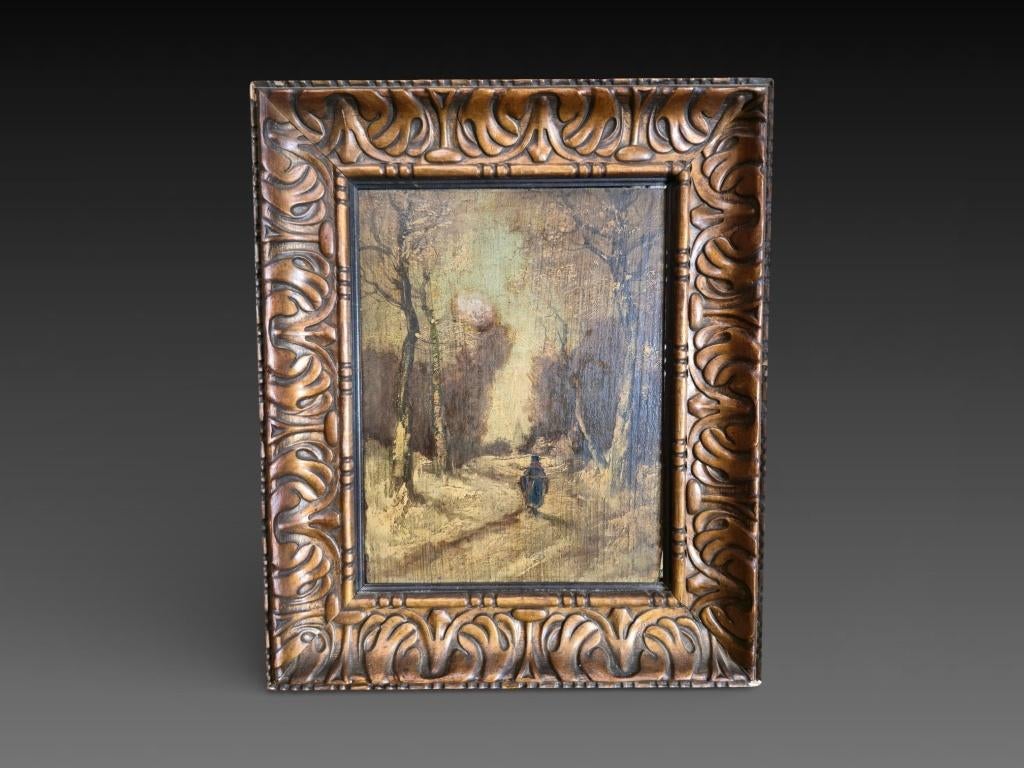 Paysage enneigé, peinture ancienne, tableau à restaurer, Enlèvement ou Envoi