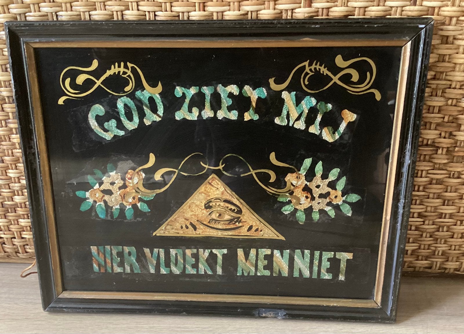 RELIGIEUZE ANTIEK GLAZEN HANDGEMAAKT SCHILDERIJ,PRACHTIG!!, Antiek en Kunst, Ophalen of Verzenden
