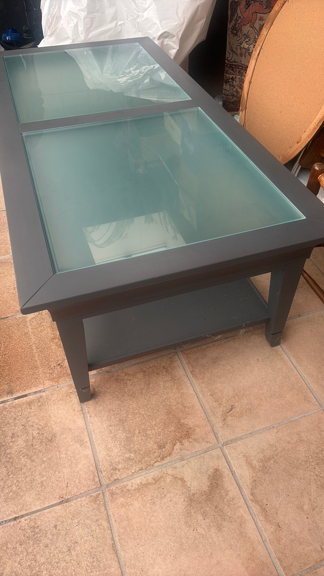 Houten salontafel met matglas, Ophalen, Gebruikt, Glas