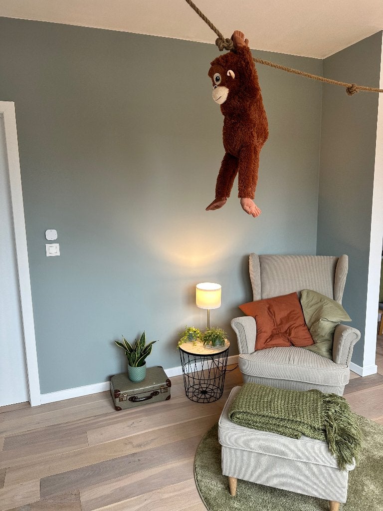 Fauteuil & Voetbankje - als nieuw beige/taupe, Maison & Meubles, Enlèvement, Comme neuf, Bois, 75 à 100 cm