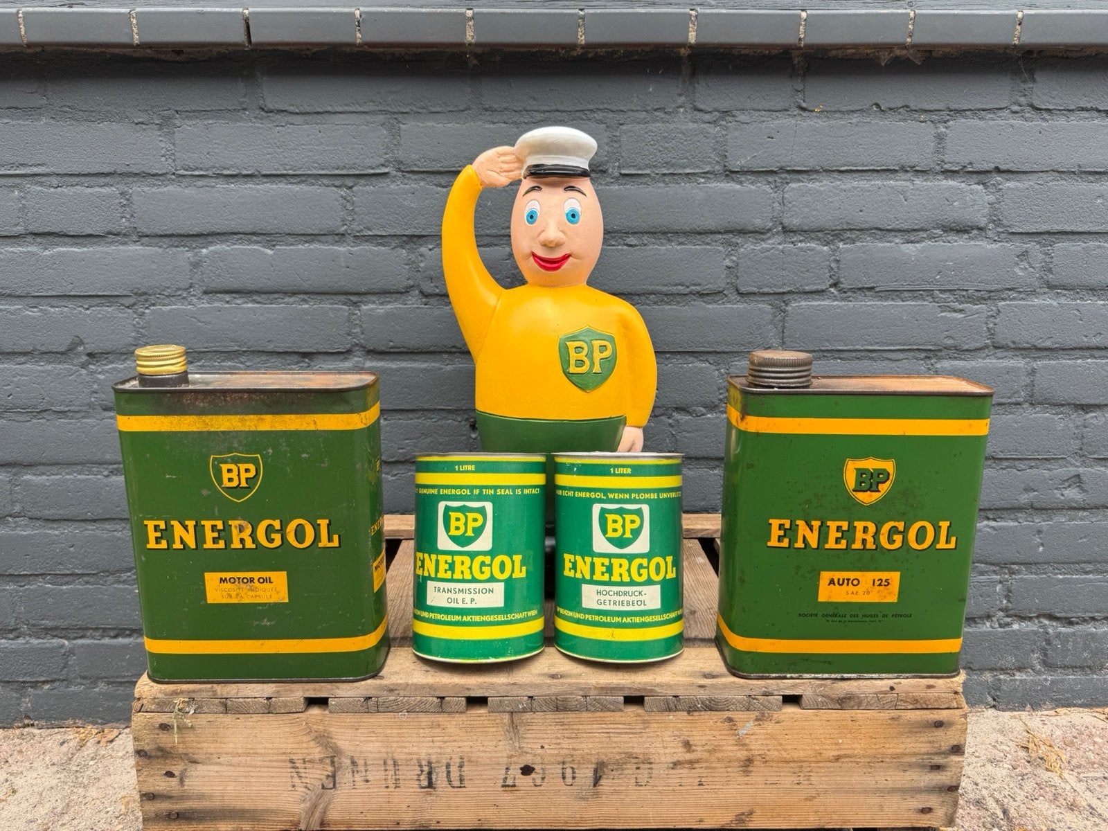 BP oude reclame items / blikken, Verzamelen, Ophalen of Verzenden, Gebruikt, Verpakking