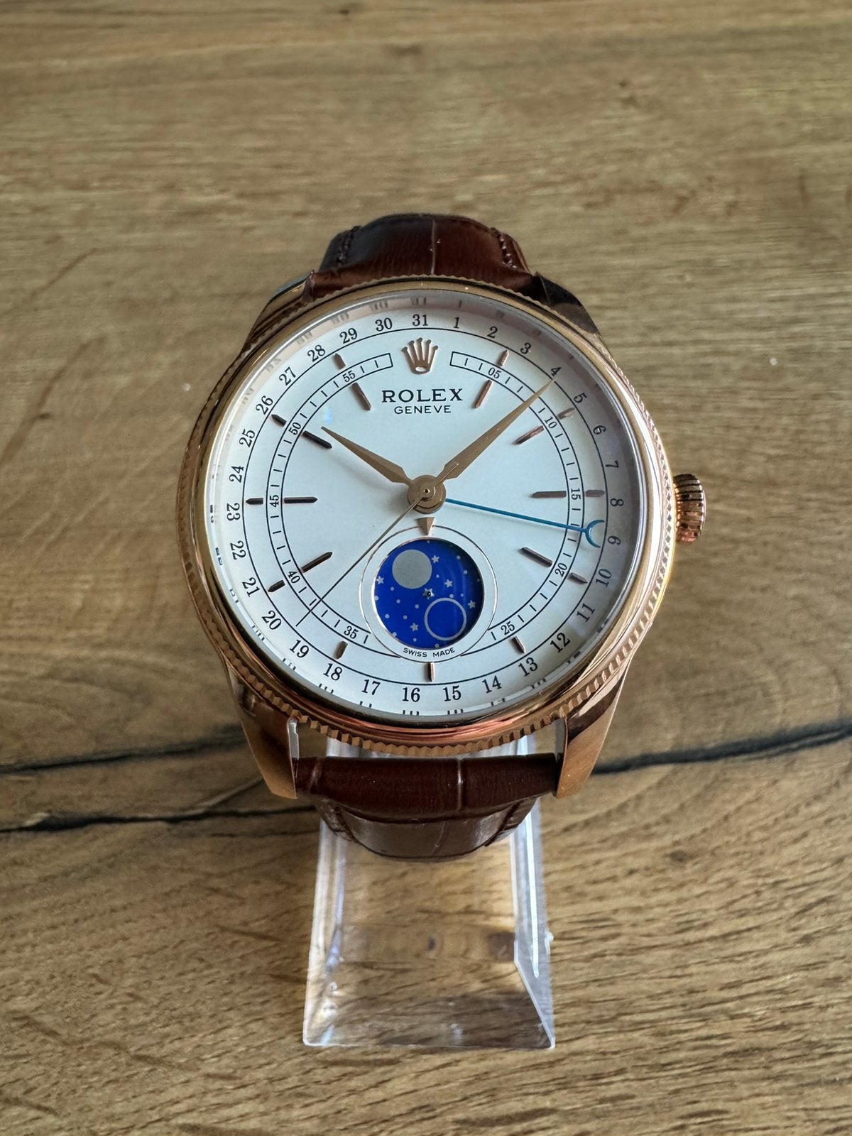 Rolex. . Phase de lune Cellini., Rolex, Enlèvement ou Envoi, Cuir, Acier