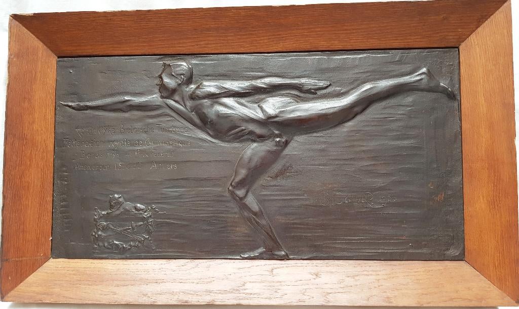Plaque Art Déco en bronze - G. Collard - L. 73 cm, Antiquités & Art, Art | Sculptures & Bois, Enlèvement ou Envoi