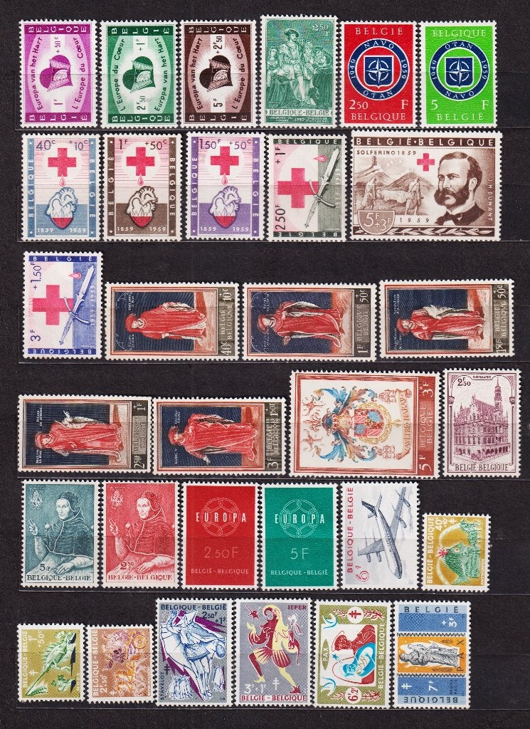 Belgique 1959 année complète, Envoi, Non oblitéré, Trace d'autocollant