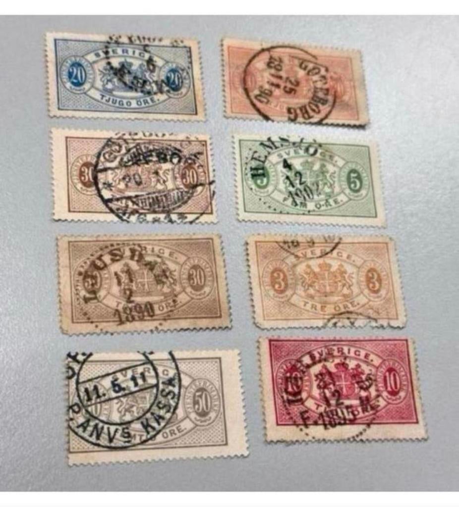 8x timbres-poste Suède 1805-1900 Timbre timbré, Timbres & Monnaies, Enlèvement ou Envoi, Suède, Affranchi