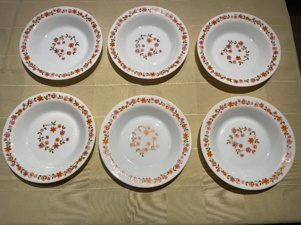 6 identieke diepe borden Arcopal VINTAGE - RETRO, Enlèvement, Maison et Meubles