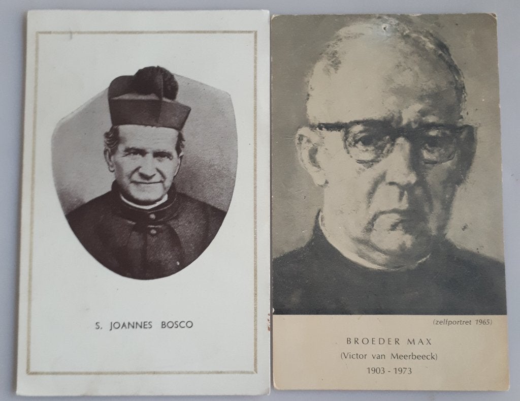 2 OUDE RELIGIEUSE POSTKRTEN S.J. BOSCO & Broeder MAX Ref.R21, Ophalen of Verzenden, Gebruikt, Kaart of Prent, Christendom | Katholiek