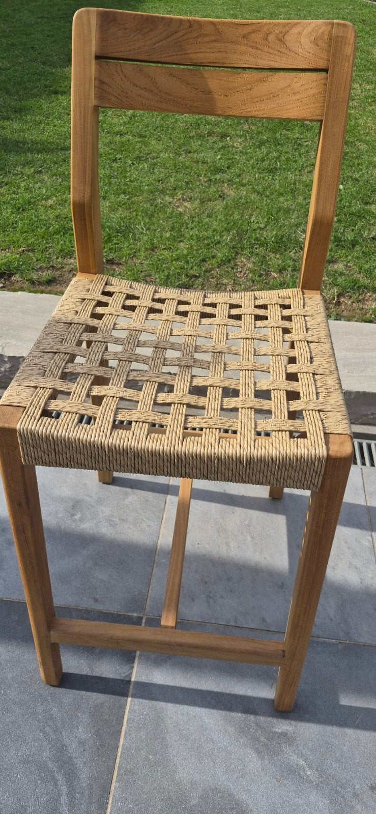 Teak barstoel met geweven zitting, Jardin & Terrasse, Chaises de jardin, Enlèvement